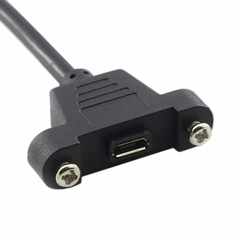 Micro USB Male to Micro USB Female Extension Panel Mount Type Cable with Screws, Data+Charge,Black 50CM/1.6FT