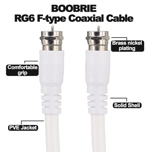 2PCS RG6 1.64ft RG6 Boobrie F Type TV Cable F Type Male to F Female Coaxial Cable TV Antenna Extension for DVR, VCR