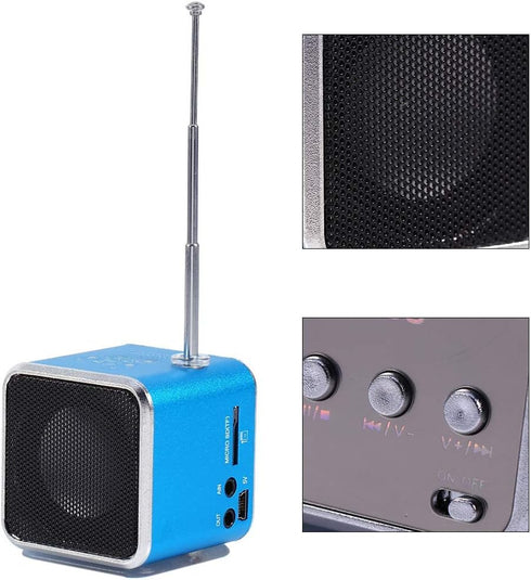 Portable Mini Speaker Music Player, Light-Weight FM Radio Stereo PC, Supports TF Card and U Disk, FAT16/FAT32 (Blue).