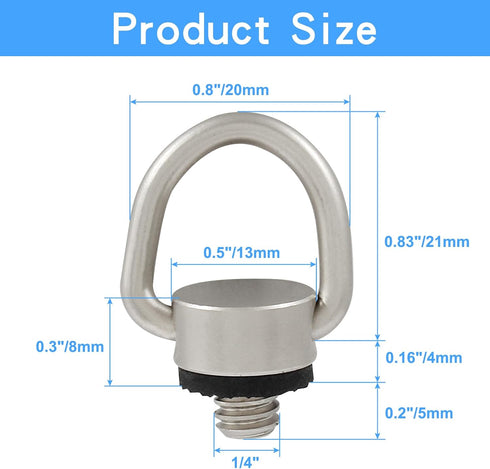 Litoexpe Stainless Steel D Ring Screw, 1/4"-20 Camera Fixing Screw with Rubber Padding