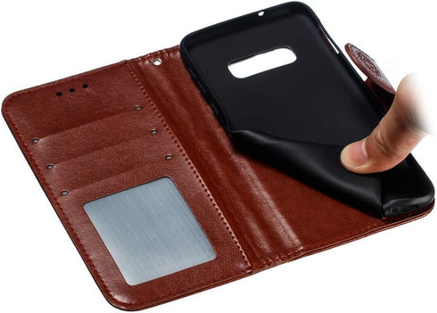 LEECOCO Mandala Brown Case for Galaxy S10e, Luxury PU Leather Flip Wallet with Magnetic Stand & Card Slot