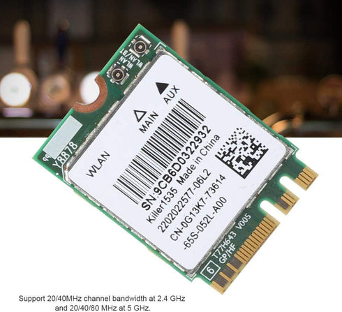 5G 867Mbps Bluetooth 4.1 Wireless Network Card, WiFi Game M.2 NGFF WiFi Wireless Adapter,for Killer Wireless-AC 1535 Dual Band (2.4 GHz 5 GHz) 802.11ac NGFF M.2,for Notebook, Plug and Play