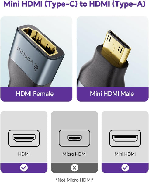 VCE 8K@60Hz/4K@120Hz 48Gbps 2.1 Mini HDMI to HDMI Adapter, UHD Converter with Gold-Plated Connectors and Alloy Housing