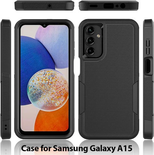 Samsung Galaxy A15 5G Case, Dual Layer Protective Heavy Duty Cell Phone Cover with Screen Protector, Military