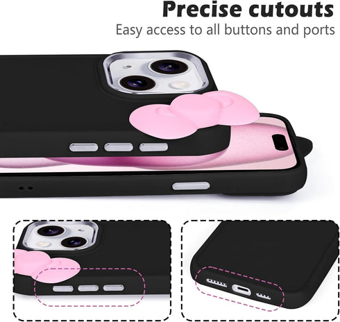 Cute 3D Bowknot Design Soft Silicone Case for iPhone 11, Shockproof Cover for 6.1" 2019 (Black)