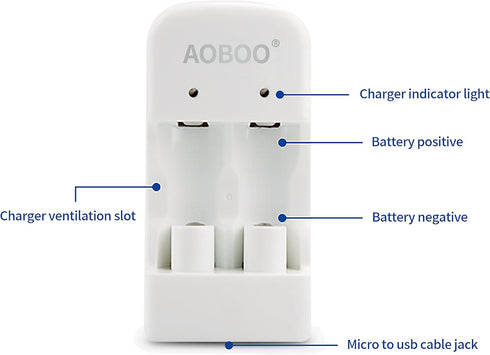 AOBOO 2pcs CR15H270 3V CR2 300Mah Rechargeable Battery with USB Charger,for Photo camera Disc Brake