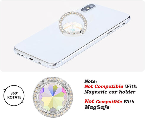 Glitter Bling Bling Phone Ring Holder - Rhinestone Cell Finger Ring Grip, Sparkle Stand for Phones, Pad (Silver)