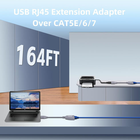 USB to Cat5 Adapter, USB Extender Ethernet Up to 164ft/50m, Supports USB1.1 Protocol, Compatible with USB2.0
