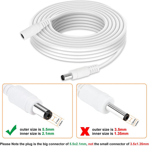 Power Extension Cable 16.5ft, 2.1mm x 5.5mm Plug for 12V DC Adapter Cord, CCTV Security Camera, IP Camera