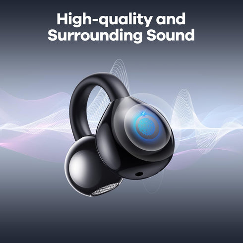 Open Ear Earbuds, Bone Conduction Headphones, Wireless Clip On with Charging Case, 42 Hours Playtime, Black