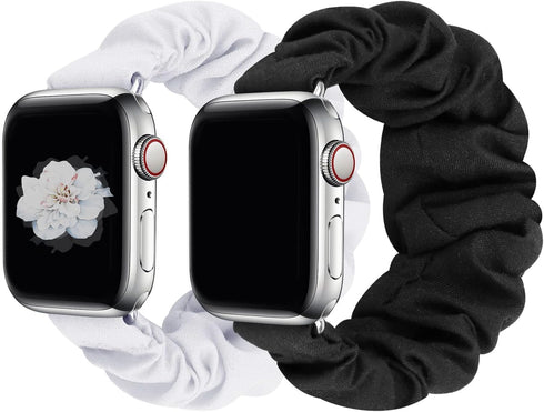 JIELIELE Scrunchie Apple Watch Band 38mm 40mm 41mm 42mm 44mm 45mm 49mm for Women, Cute Elastic Wristbands