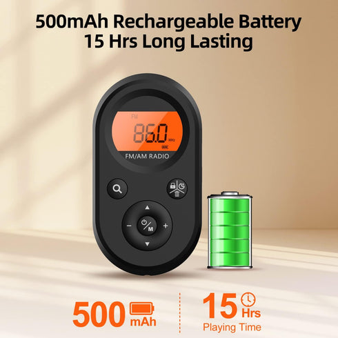 Personal Pocket Radio AM/FM Portable, Rechargeable Transistor Radio with Best Reception, Long Battery Life, Stereo