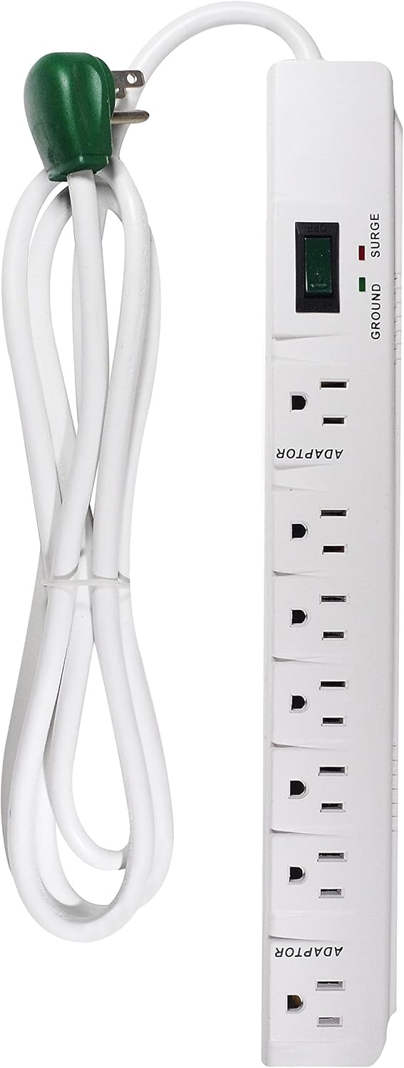 GoGreen Power 7 Outlet Surge Protector, 1200 Joules, White, 6 ft Cord (GG-17636)