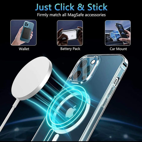 Magnetic Clear Case for iPhone 15 Pro Max, Compatible with MagSafe, Includes Glass Screen Protector and Camera Lens