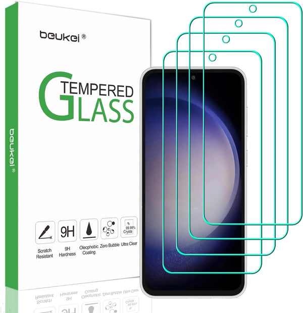 Beukei 4 Pack Tempered Glass Screen Protector for Samsung Galaxy S23 FE 5G, Touch Sensitive, Case Friendly, 9H Hardness.
