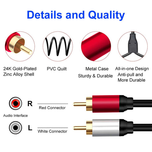 Yeung Qee 2RCA 2RCA 20 (20ft/6m) Male to Male Stereo Audio Cable ft,Dual Shielded Gold-Plated RCA Stereo Cable,Suitable