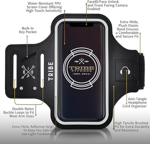 Adjustable Waterproof Phone Armband Case for Running, Compatible with iPhone Pro Max/Plus/Mini/SE and Galaxy S