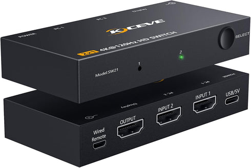 Reyoten HDMI Switch 2 in 1 Out, HDMI Switch, 4K@120Hz HDMI Switcher, 2
