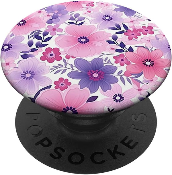Pink & Purple Flowers Design Teal Blue Floral Cute Garden, PopSockets Swappable PopGrip