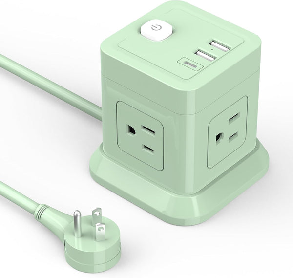 FDTEK Cube Power Strip, 4 Widely Spaced Outlet with 3 USB (1 USB