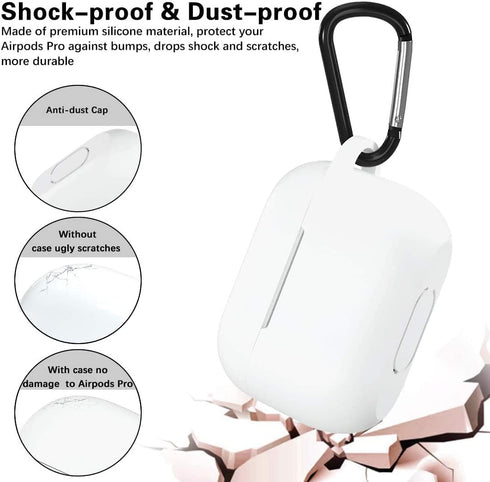 Lerobo Compatible with AirPods Pro Case, Waterproof Silicone Cover, Shockproof Full Protective with Carabiner, White