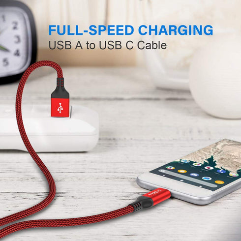 AkoaDa 3-Pack USB Type C Cable, 3.3ft Nylon Braided Fast Charger for Samsung Galaxy Note 9, LG V50, Moto Z (Red)