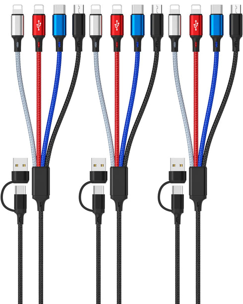 HanCenDa 4 in 2 Multi Charging Cable, 3Pack 6FT Universal Multi USB Charger Cable for All Devices Nylon Braided USB A/C