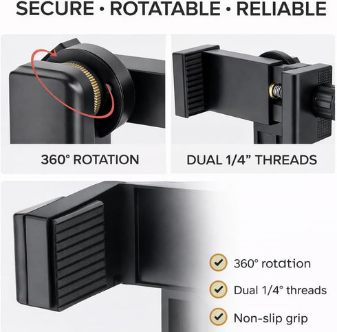 Acuvar Set 1/4 (2-Pack) Dual-Mount Smartphone Tripod Adapter Vertical & Horizontal Phone Holder with Screw, Adjustable
