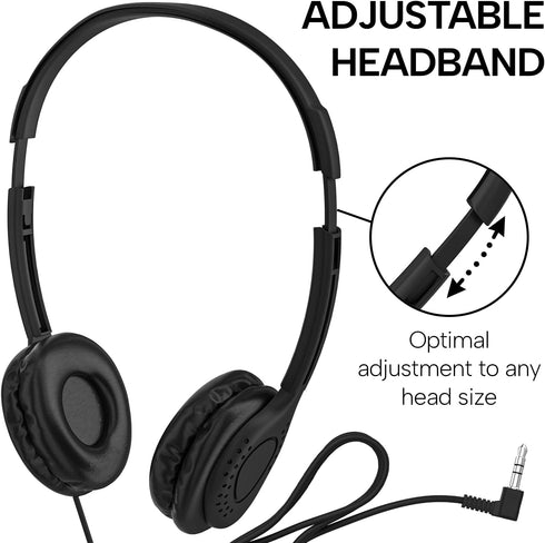 Maeline Bulk Classroom Headphones, On Ear Stereo with Volume Control, 20 Pack, 3.5mm Plug