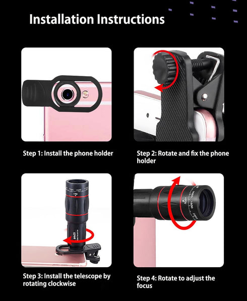 LXSMPWY 64X Zoom Mobile Phone Telephoto Lens with Tripod & Phone Clamp - HD FMC Monocular Lens for Long Distance