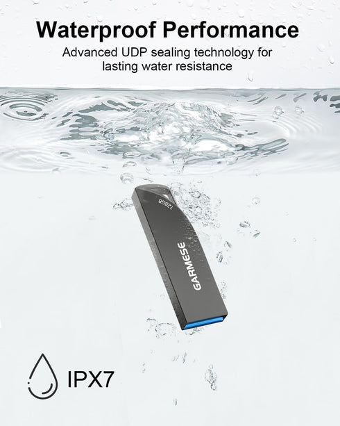 128GB USB 3.0 Flash Drive, Slim Waterproof Metal Memory Stick, Portable Keychain Thumb Drive for PC - Gray