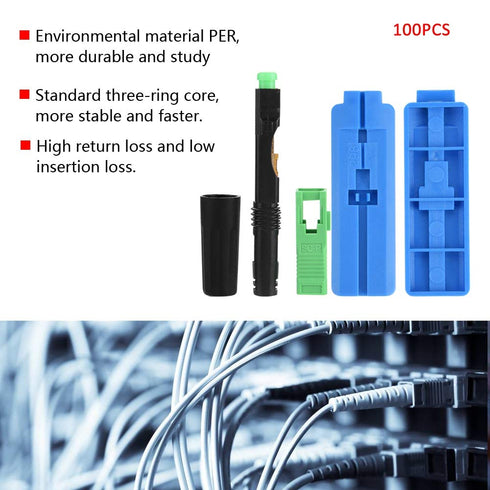 Hilitand 100Pcs SC/APC Fiber Optic Cable Adapter, Embedded Quick Fast Connector (Straight Plug)