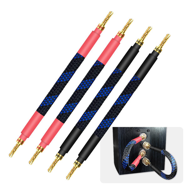UCINNOVATE 11 AWG HiFi BFA Z Plugs Banana Speaker Cables, 4 Pack, 20cm Audiophile OFC Gold Plated