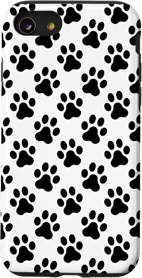 Dog Paw Print Phone Case for iPhone SE (2020), 7, 8 - Black and White Gift for Dog Lovers