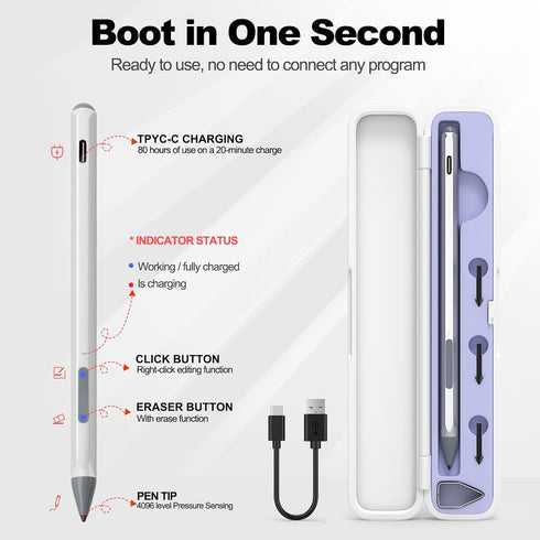 Stylus for ASUS Zenbook Flip/Pro/Vivobook, MPP 2.0 Tilt-Active Pen with 4096 Levels of Pressure Sensitivity, Silver