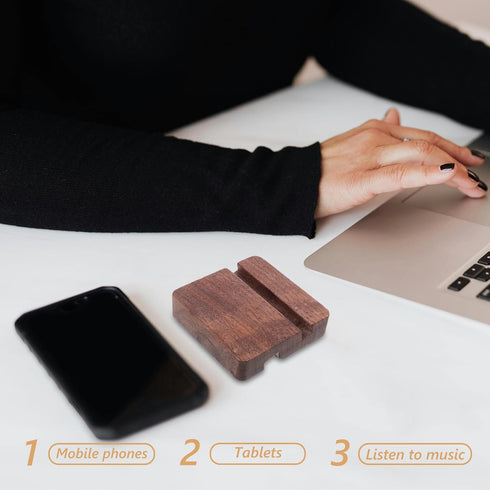 Operitacx 8x8x2 Wooden Cell Phone Stand Holder Double Groove Walnut Desk Mount for Smartphones and Tablets, Compact