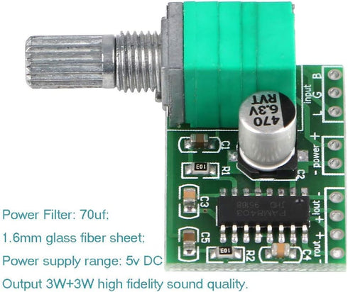 HiLetgo Mini 3W+3W DC 5V Audio Amplifier, Dual-Channel PAM8403 Stereo Power Amp Module for DIY Portable