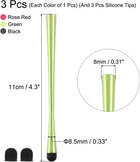 MECCANIXITY 3pcs Stylus Pens for Touch Screens Slim Universal Capacitive Stylus Pen for All Capacitive Touch Device with 3 Extra Tips, Red/Black/Green