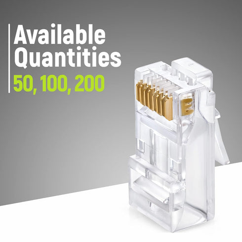 GTZ RJ45 Cat6/6a Pass Through Connectors for Thick 23 AWG Network Cable, 200 Pcs with Insert Guides