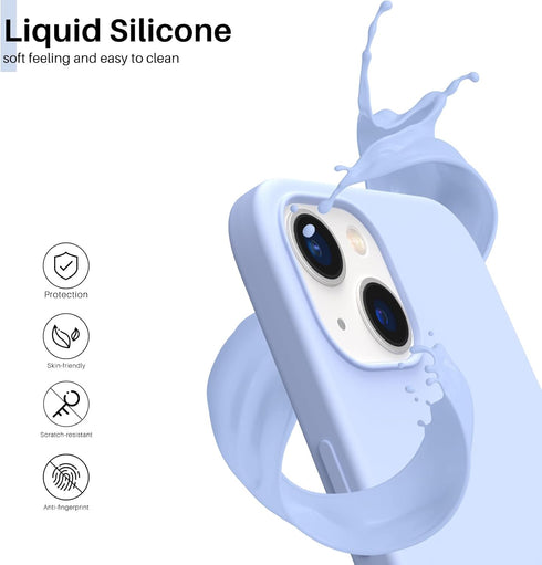 ORNARTO iPhone 13 Case 6.1" - Slim Liquid Silicone, 3 Layers, Full Coverage Soft Gel Rubber - Baby Blue