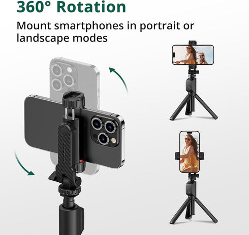 ATUMTEK Universal Smartphone Mount Adapter with 2 Cold Shoe and 1/4" Standard Screw, 360° Rotates Adjustable Clamp