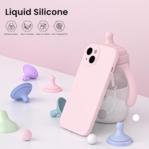 ORNARTO iPhone 15 Case - Pink Shockproof Waterproof Liquid Silicone with Screen Protectors, Full Cover for 6.1 inch.
