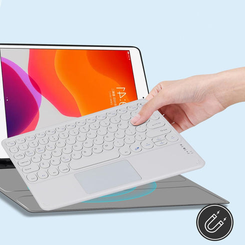 Wireless Bluetooth Keyboard - 10 inch Portable Rechargeable Keyboard with Touchpad for iOS/Android/Windows, White