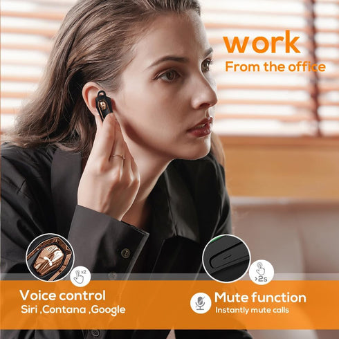 Single Ear Bluetooth Headset with 30H Talking Time, Noise Canceling Hands-Free Calls Wireless Earpiece for Driving, Gold