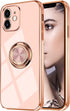 Omorro Pink iPhone 11 Case for Women, Ring Holder with Built-in 360 TPU Rotation Kickstand, Glitter Plating Rose Gold
