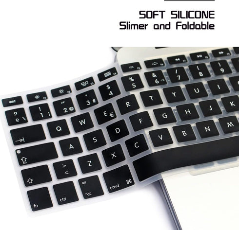 HRH Spanish Silicone Keyboard Cover for MacBook Air 13, MacBook Pro 13/15/17, iMac - Black Protector