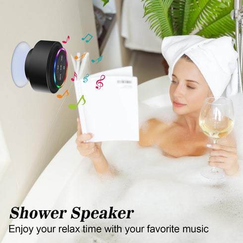 Bluetooth Shower Speaker, Portable Bluetooth Wireless Waterproof Speaker for Pool, Floating IP67 LED Light Bathroom Speaker with Suction Cup, Built in Mic, for Camping Beach Travel
