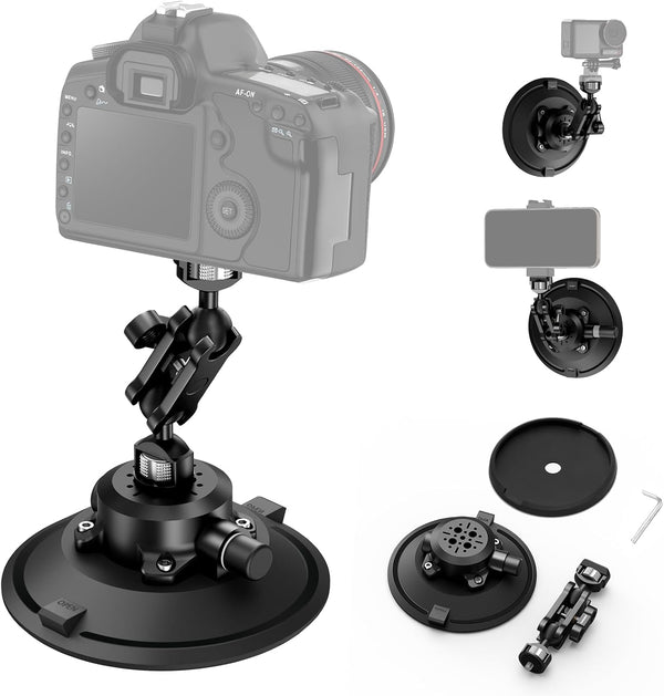 CAMEDAFLX 6" Camera Suction Cup Mount with Ball Head Magic Arm,Quick Release Metal