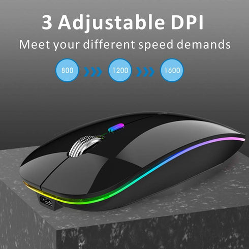 Uiosmuph LED Wireless Silent Mouse, G12 Slim Rechargeable, 2.4G Portable Optical Computer Mice with USB Receiver and