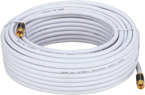 Cables Direct Online 20ft White Quad Shield RG6 Coaxial Cable - F Pin and BNC Extension Wire for Satellite Dish, Cable